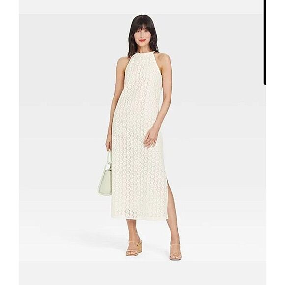 a new day Dresses & Skirts - A New Day 100% Cotton White Crochet Lace Sleeveless Halter Summer Dress